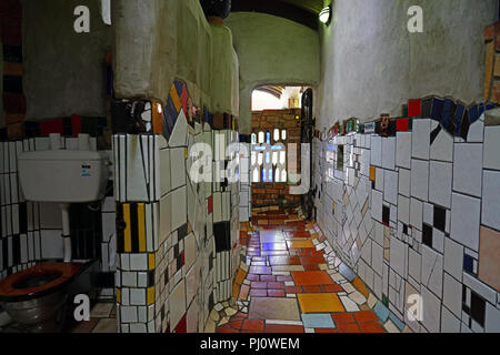 The Hundertwasser Toilets, a public toilet located at 60 Gillies Street, the main street of the town of Kawakawa in northern New Zealand Stock Photo