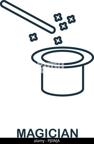 Magician outline icon. Simple element illustration. Magician icon in outline style from party icon collection. Design for mobile and web design, apps, Stock Vector