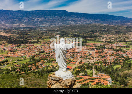 Mirador El Santo and his Jesus statue Villa de Leyva  skyline cityscape Boyaca in Colombia South America Stock Photo