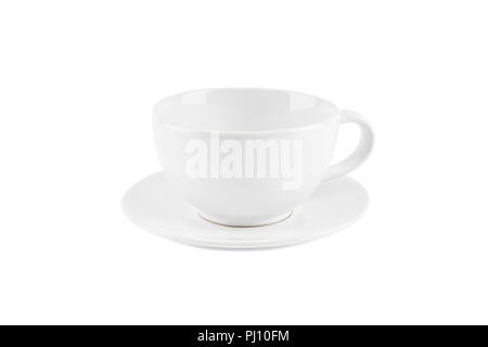 White coffee cup and saucer isolated on white background. Stock Photo