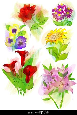 set of vector flowers isolated on white Stock Vector