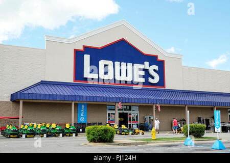 Lowe's home improvement and building supply store front exterior entrance showing logo sign in Montgomery Alabama, USA. Stock Photo