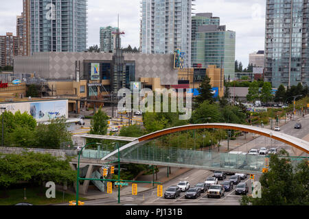 Burnaby, Vancouver, British Columbia, Canada - June 28, 2018: Aerial view of Metrotown Mall during a vibrant sunny summer day. Stock Photo