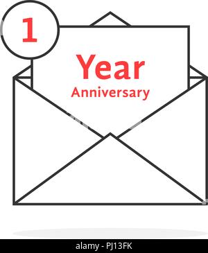 thin line 1 year anniversary logo like open letter Stock Vector