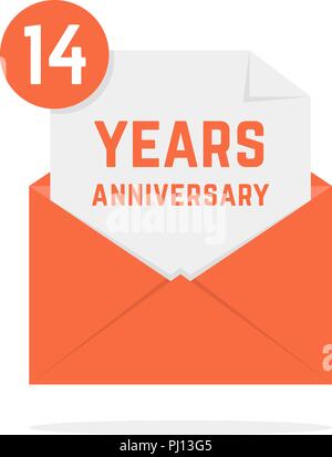 14 years anniversary icon in orange open letter Stock Vector