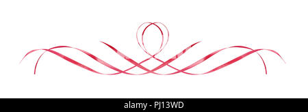 Pink satin waved ribbons in a line arrangement isolated on white background Stock Photo