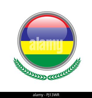 mauritius flag button. mauritius flag icon. Vector illustration of mauritius flag on white background. Stock Vector