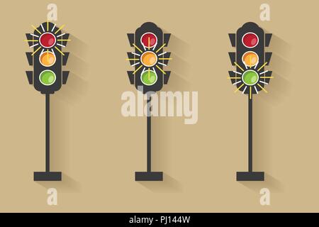 Set of traffic light signal with red, yellow and green color, Flat design and vector of traffic light icon Stock Vector