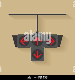 Set of traffic light signal for turn left, turn right, straight and turn back, Flat design and vector of traffic light icon Stock Vector