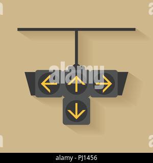 Set of traffic light signal for turn left, turn right, straight and turn back, Flat design and vector of traffic light icon Stock Vector