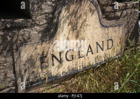 Close up of the sign marking the start of England from Scotland near Paxton England. Stock Photo