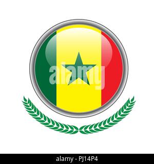 Senegal flag button. Senegal flag icon. Vector illustration of senegal flag on white background. Stock Vector