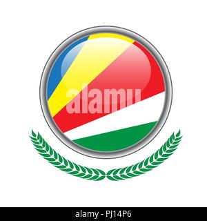 Seychelles flag button. Seychelles flag icon. Vector illustration of seychelles flag on white background. Stock Vector