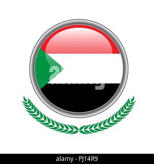 Sudan flag button. Sudan flag icon. Vector illustration of sudan flag on white background. Stock Vector