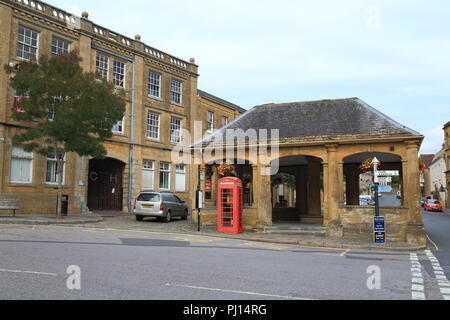 Town centre and historic The Market House Grade II listed building in Ilminster, Somerset Stock Photo