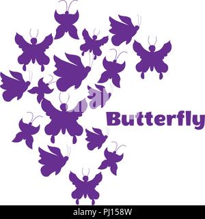 Vector illustration. Silhouettes of purple butterflies. White background Stock Vector