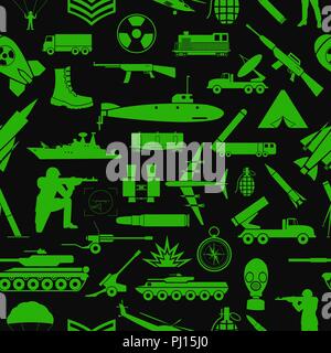 Military background. Seamless pattern. Military elements, armored vehicles. Vector illustration Stock Vector