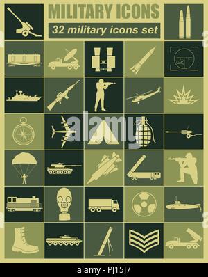 Military icon set. Constructor, kit. Vector illustration Stock Vector