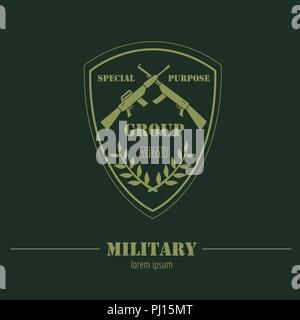 Military and armored vehicles logos and badges. Graphic template. Vector illustration Stock Vector