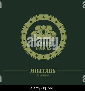 Military and armored vehicles logos and badges. Graphic template. Vector illustration Stock Vector