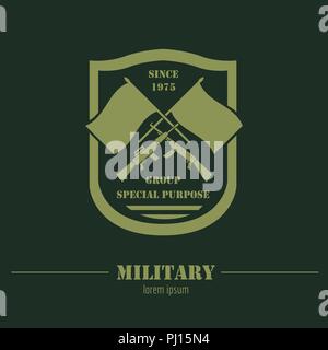 Military and armored vehicles logos and badges. Graphic template. Vector illustration Stock Vector