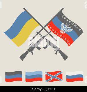 Ukraine and Russia military conflict graphic template. DNR, LNR, New Russia and Ukraine flags.  Constructor. Vector illustration Stock Vector