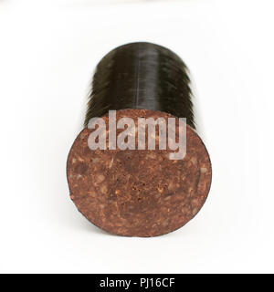 Black pudding blood sausage isolated on a white studio background. Stock Photo