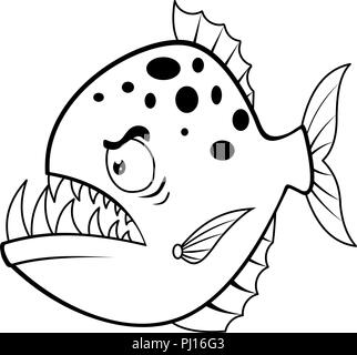 Cartoon angry piranha. Illustration on white background Stock Photo