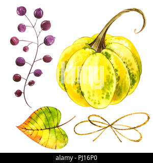 Pumpkins set. Hand drawn watercolor painting on white background ...