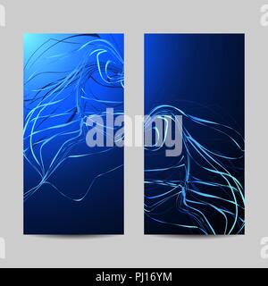 Set of vertical banners. Curved wavy lines on blue background Stock Vector