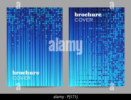 Brochure template layout design. Abstract blue dotted pattern on striped background. Stock Vector