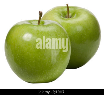 Two green apples with white background. Stock Photo