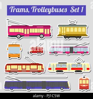 Set of elements trams and trolleybuses for creating your own infographics or maps. Vector illustration Stock Vector