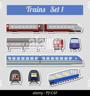 Train icon set. Subway, monorail, funicular transport. Vector illustration
