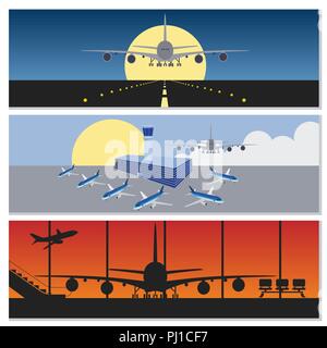 Set of flying airplanes banners for your text. Vector illustration Stock Vector