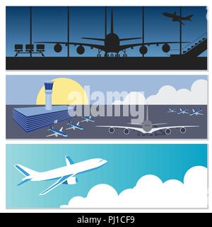 Set of flying airplanes banners for your text. Vector illustration Stock Vector