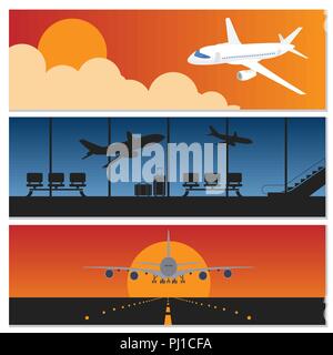 Set of flying airplanes banners for your text. Vector illustration Stock Vector