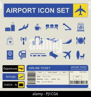 Airport, air travel icon set. Vector illustration Stock Vector