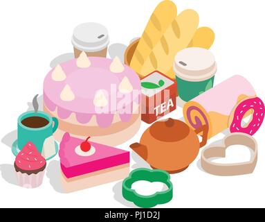 Tea sweets clip art, isometric style Stock Vector
