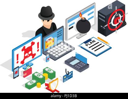 Hacking clip art, isometric style Stock Vector