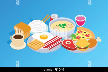 Breakfast clip art, isometric style Stock Vector