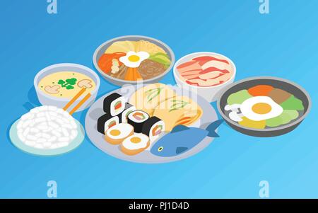 Korean food clip art, isometric style Stock Vector