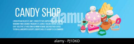 Candy shop concept banner, isometric style Stock Vector