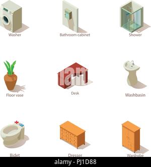 Premise icons set, isometric style Stock Vector