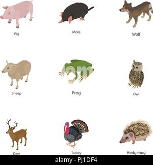 Animal of the world icons set, isometric style Stock Vector