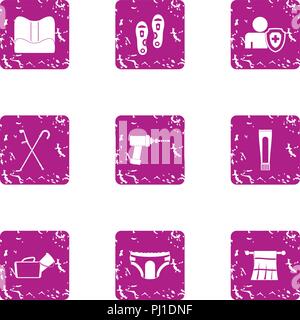 State protection icons set, grunge style Stock Vector