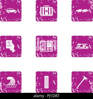 Rectify icons set, grunge style Stock Vector