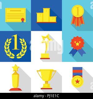 School award icons set, flat style Stock Vector