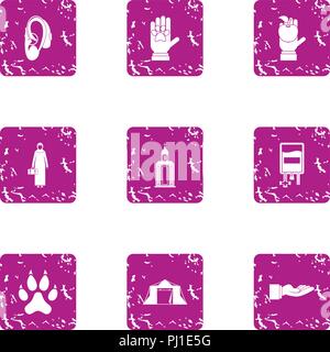 Division of nature icons set, grunge style Stock Vector