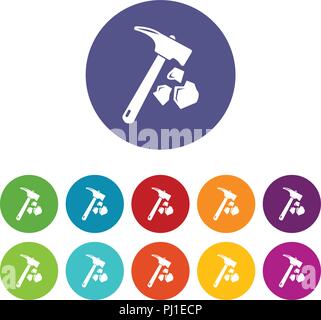 Minning hand hammer icons set vector color Stock Vector